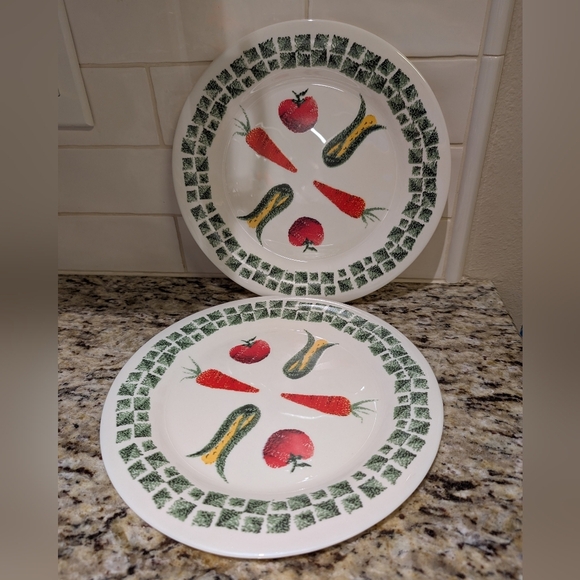 Arcopal France Vegetable Pattern Tempered Glass Dinner Plates - Set Of 2 - Picture 2 of 4